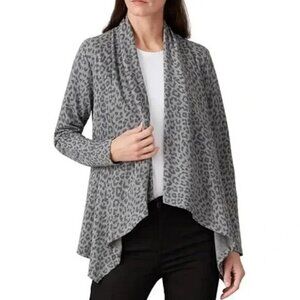 B Collection by Bobeau Womens Amie Gray Animal Print Cardigan Top Jacket Medium